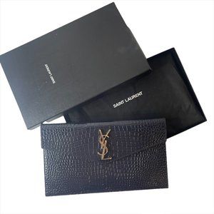 SAINT LAURENT YSL UPTOWN POUCH BAG IN CROCODILE EMBOSSED SHINY LEATHER